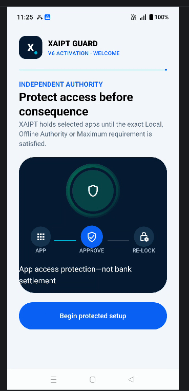 XAIPT Guard welcome and protected setup screen
